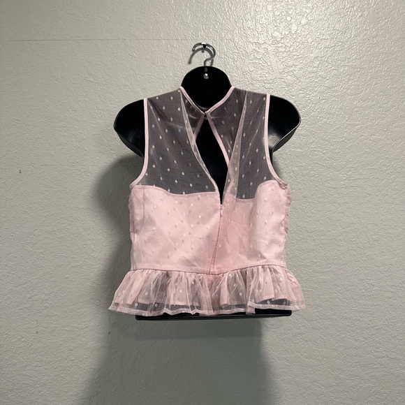 EXPRESS Tulle Polka Dot Twist Front Peplum Tank PINK - Picture 6 of 9